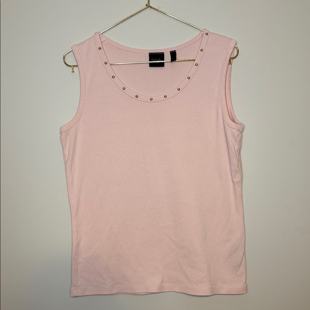 Rafaella Light Pink Studded 100% Cotton Tank Top